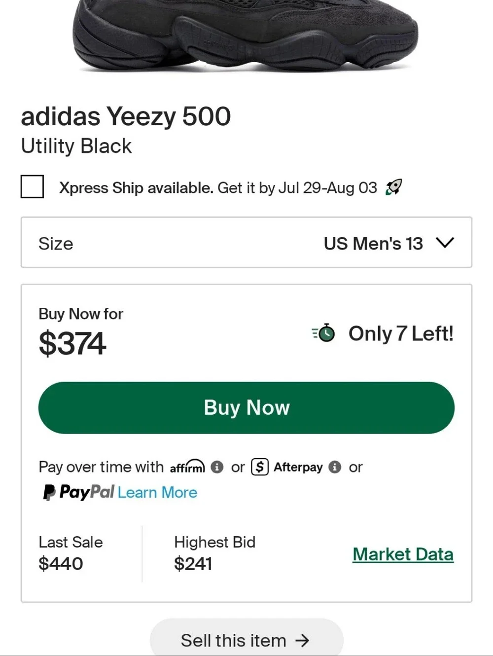 Adidas Yeezy 500 'Utility Black' Men's Size 13